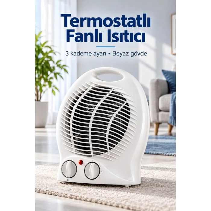 BUĞZ Termostatlı ve Devrilme Emniyetli Beyaz Fanlı Isıtıcı - BUĞZ