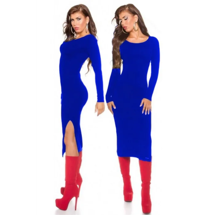 BUĞZ Terry Pau TP101171 Uzun Kollu Yırtmaçlı Kalem Elbise