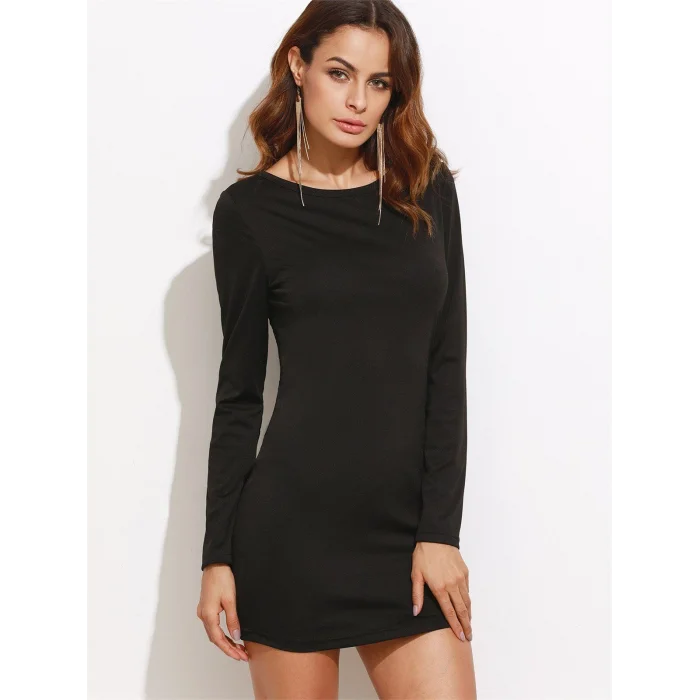 BUĞZ Terry Pau TP101321 Sırt Dekolteli Uzun Kollu Mini Elbise