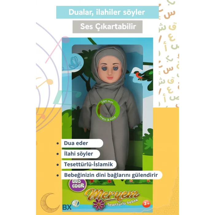 BUĞZ Tesettürlü Meryem Bebek Sesli Dua ve İlahi Söyleyen İnteraktif Maneviyat Geliştirici Oyuncak Bebek