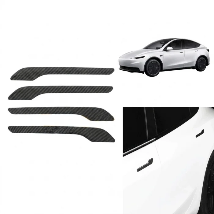 BUĞZ Tesla Model 3 Y Uyumlu Karbon Dış Kapı Kolu Koruyucu Kaplama Seti 4 lü Siyah