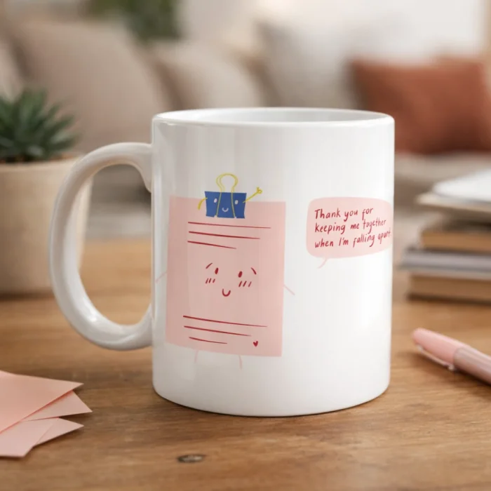 BUĞZ Thank You For Keeping Me Together Yazılı Porselen Kupa Model 28 Anlamlı, Sevimli Tasarım Hediye Kupası
