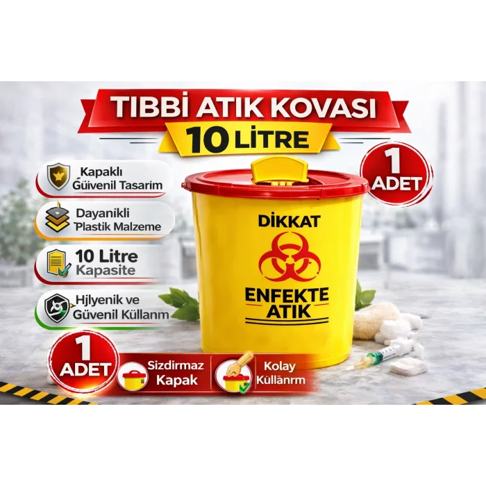 BUĞZ Tıbbi Atık Kovası 10 Litre 1 Adet Kapaklı Tıbbi Atık Kutusu Enfekte Atık Kovası