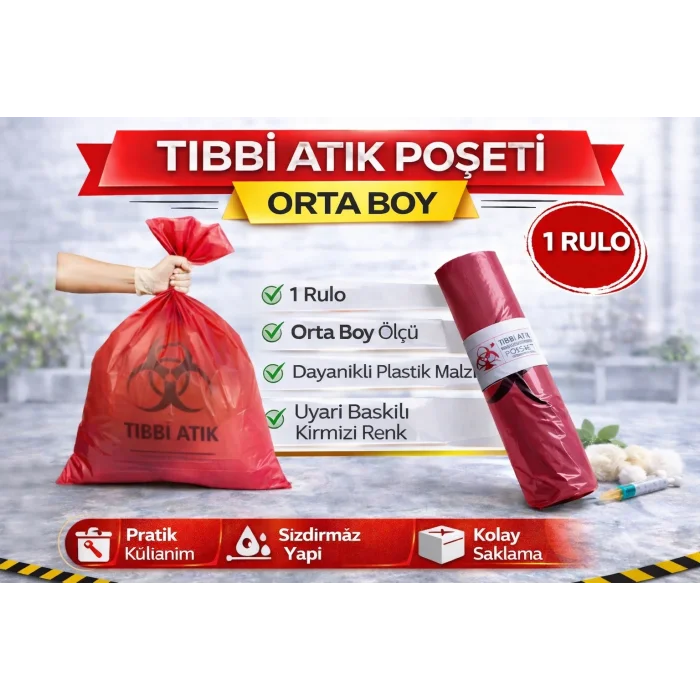 BUĞZ Tıbbi Atık Poşeti Orta Boy 10lu 1 Rulo Kırmızı Tıbbi Atık Atık Poşeti