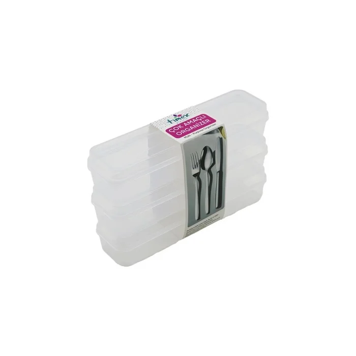 BUĞZ Timex Tim-195 (3pcs) (şeffaf Plastik) Çok Amaçlı Organizer (kapaklı Kutu) (24x7x4.5cm) (kaşık-çatal  Kalemlik  Kiş.bakım)*36=k