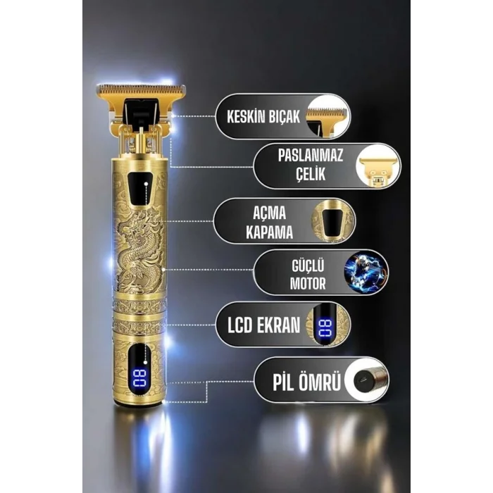 BUĞZ Tıraş Makinesi Şarjlı Profesyonel Saç Kesme Makinesi Gold Çizik Tıraş