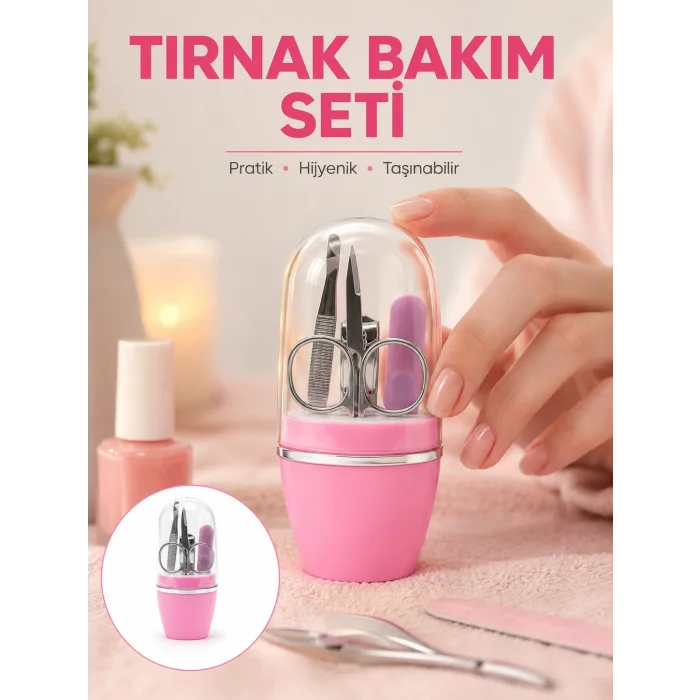 BUĞZ Tırnak Bakım Manikür Pedikür Seti 4 Parça Pembe Minimal ve Dayanıklı