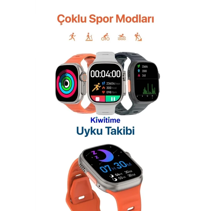 BUĞZ Titanyum Kasa Bluetooth Aramalı Akıllı Saat, Nabız ve Uyku Takibi Özellikli, Siyah Silikon Kordonlu