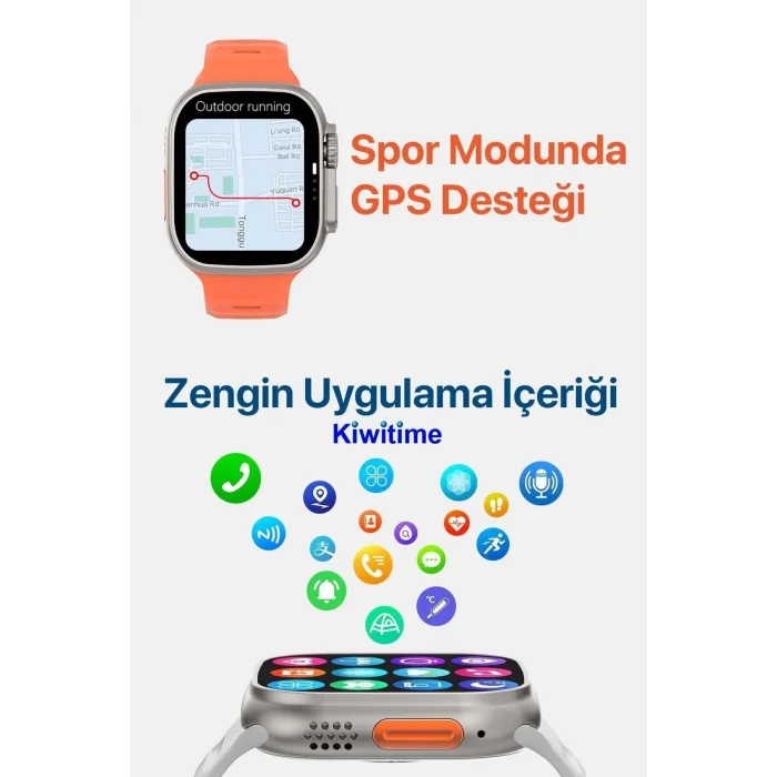 BUĞZ Titanyum Kasa Bluetooth Aramalı Akıllı Saat, Nabız ve Uyku Takibi Özellikli, Siyah Silikon Kordonlu