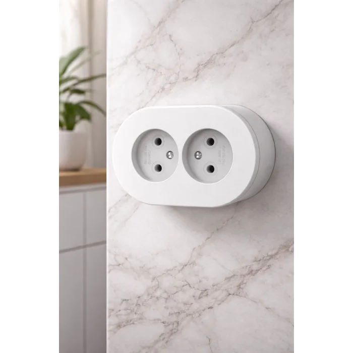 BUĞZ Topraklı Sıva Üstü Priz İkili – Güvenli, Dayanıklı ve Modern Duvar Prizi