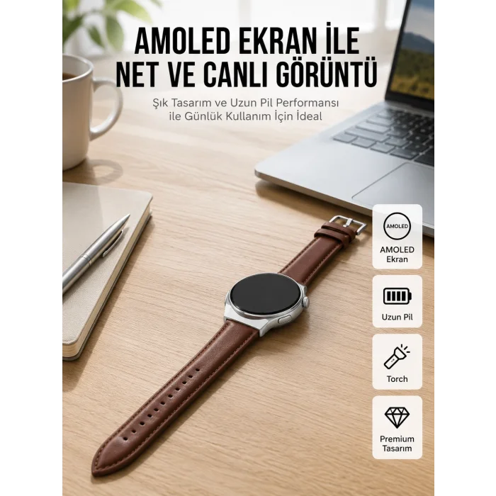 BUĞZ Torch Özellikli AMOLED Ekranlı Akıllı Saat Uzun Pil Yeni Nesil