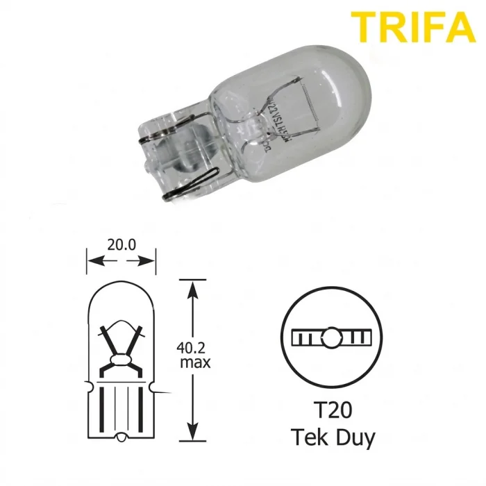 BUĞZ Trifa T20 Dipsiz Park Ampulü Tek Duy 1 Adet Sarı