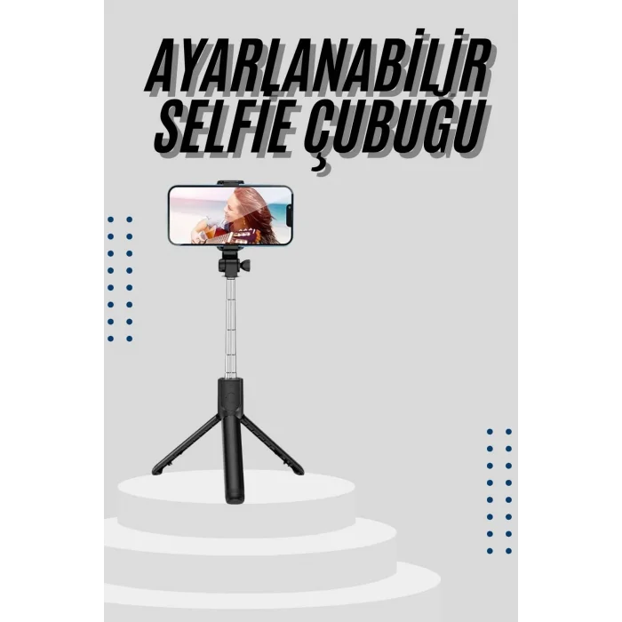 BUĞZ Tripod Selfie Çubuğu Bluetooth Kumandalı Kablosuz Led Işıklı