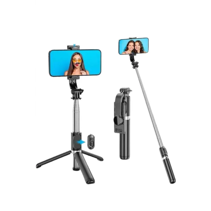 BUĞZ Tripod Selfie Çubuğu Bluetooth Kumandalı Kablosuz Led Işıklı