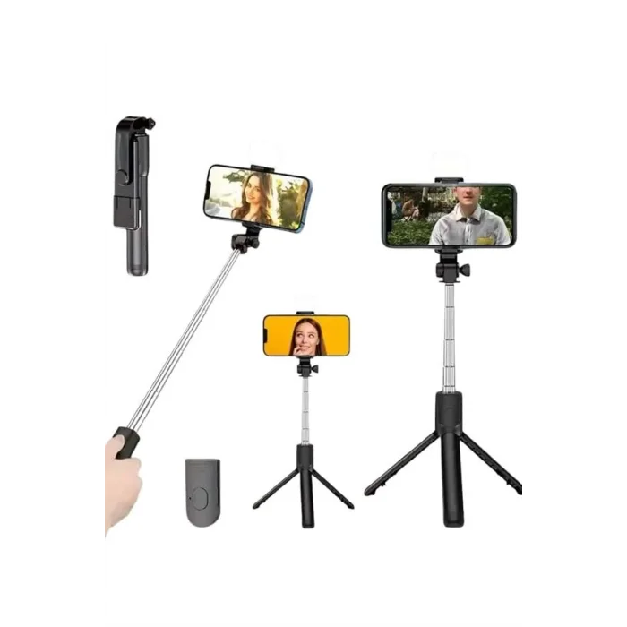 BUĞZ Tripod Selfie Çubuğu Bluetooth Kumandalı Kablosuz Led Işıklı