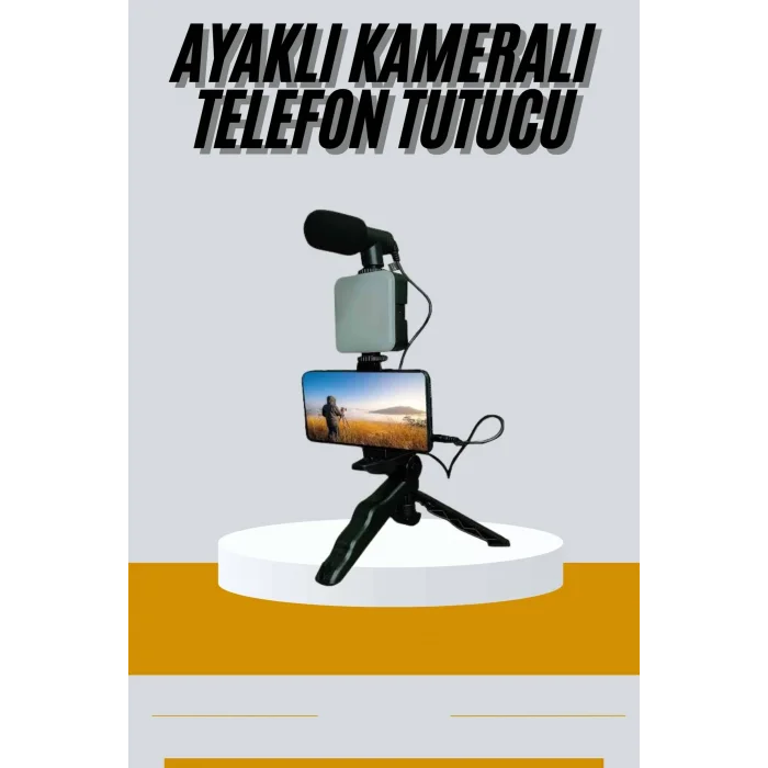 BUĞZ Tripod Telefon Tutucu Kumandalı Mikrofon Led Işık Vlog Video Kayıt