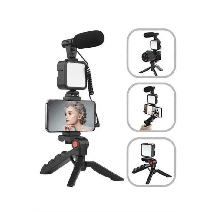 BUĞZ Tripod Telefon Tutucu Kumandalı Mikrofon Led Işık Vlog Video Kayıt