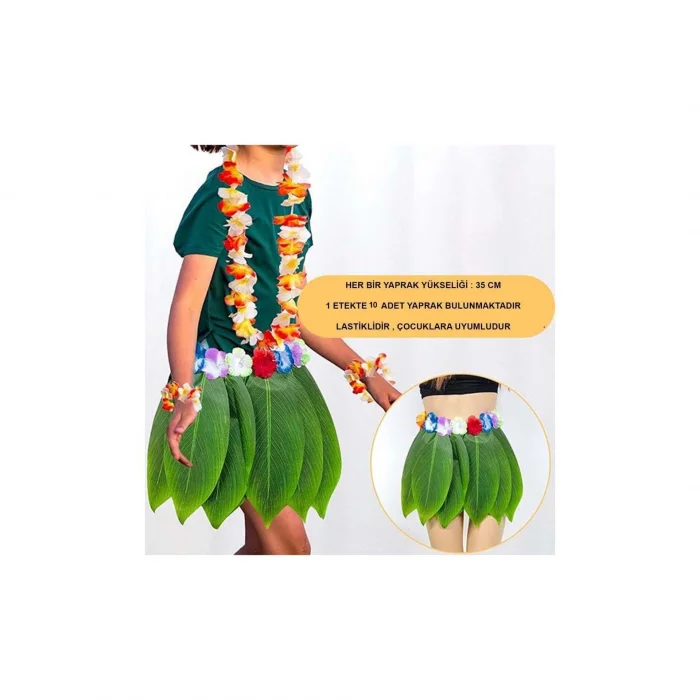 BUĞZ Tropikal Esintili Hawaii Yapraklı Parti Eteği Çocuk Boy