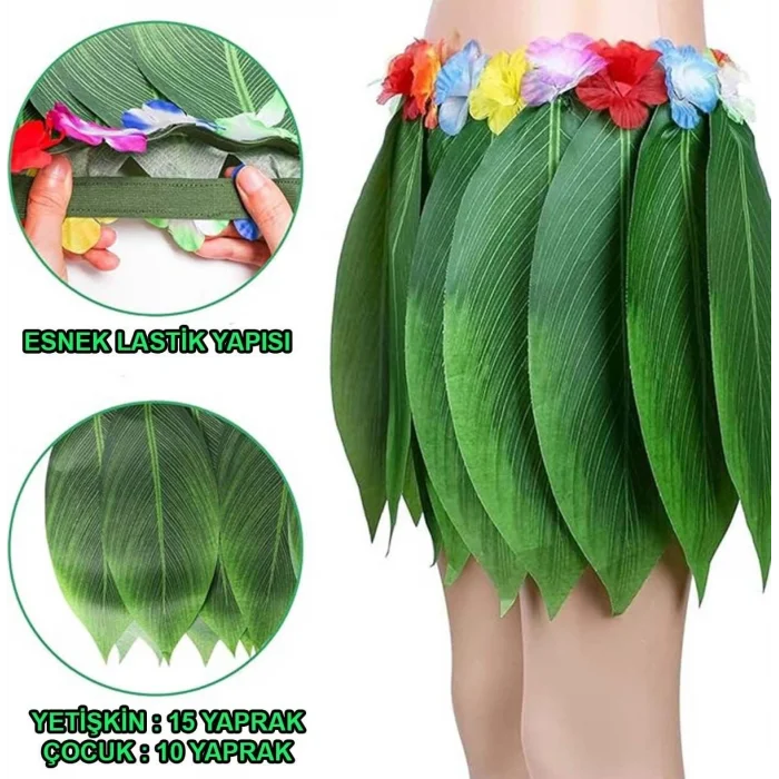 BUĞZ Tropikal Esintili Hawaii Yapraklı Parti Eteği Yetişkin Boy