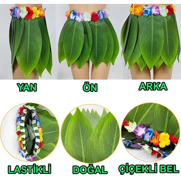  Tropikal Esintili Hawaii Yapraklı Parti Eteği Yetişkin Boy