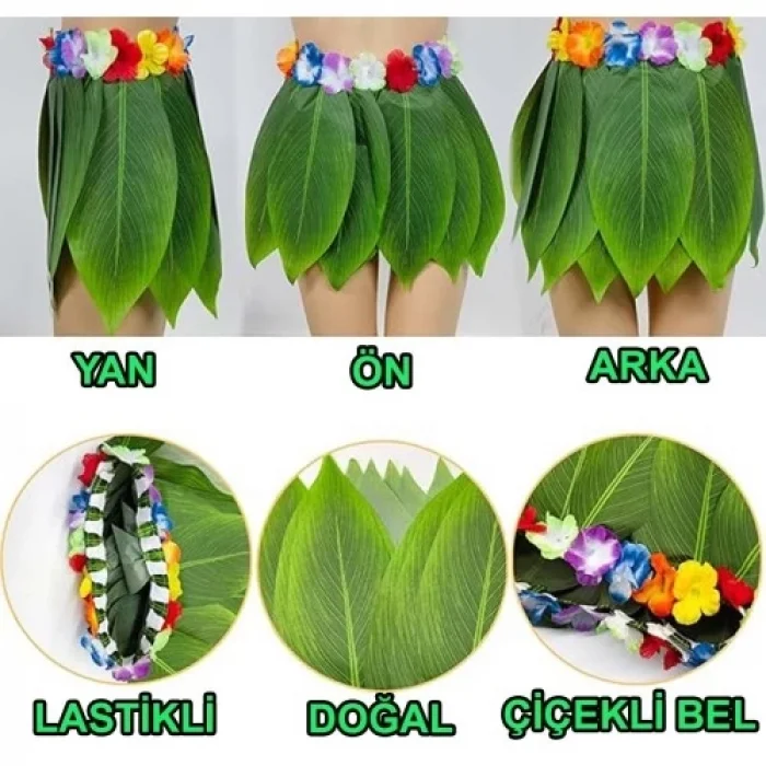  Tropikal Esintili Yapraklı Parti Eteği Çocuk Boy