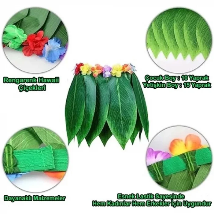  Tropikal Esintili Yapraklı Parti Eteği Çocuk Boy