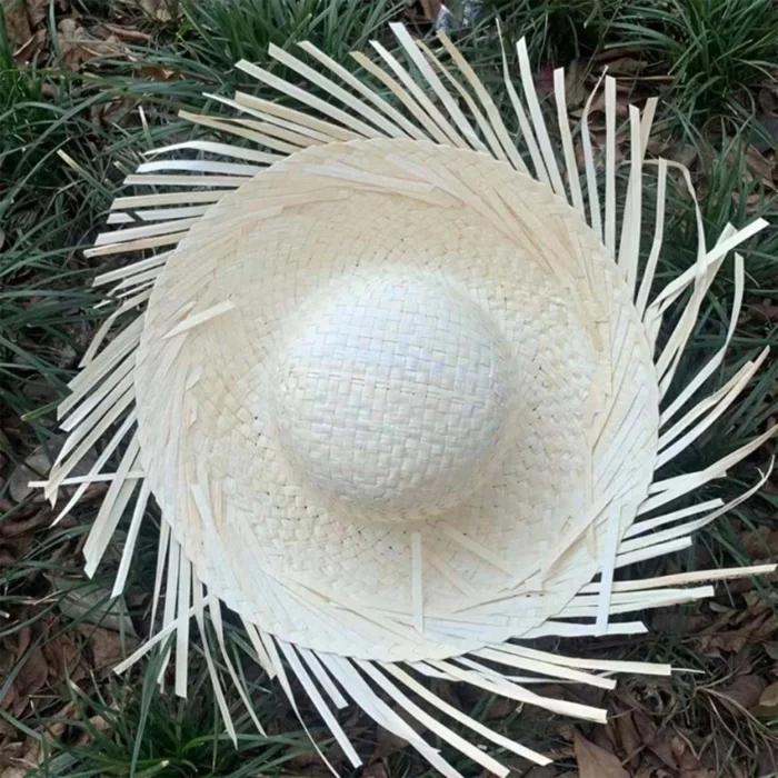 BUĞZ Tropikal Parti Beyaz Hasır Hawaii Şapkası 13x36 Cm