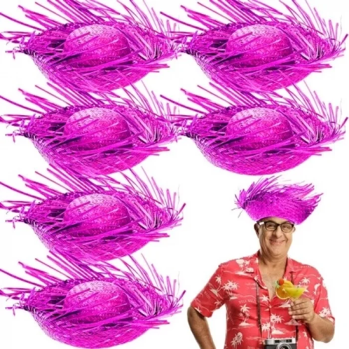  Tropikal Parti Fuşya Hasır Hawaii Şapkası