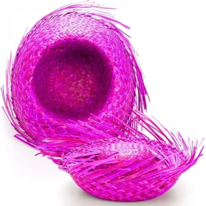  Tropikal Parti Fuşya Hasır Hawaii Şapkası