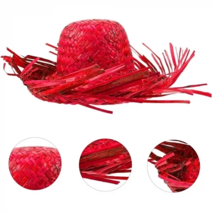  Tropikal Parti Kırmızı Hasır Hawaii Şapkası