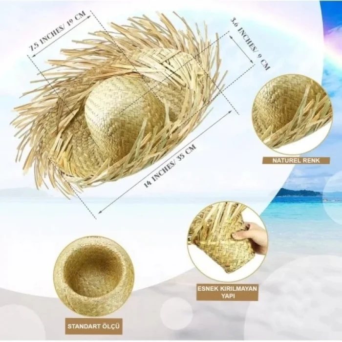  Tropikal Parti Natural Hasır Şapka