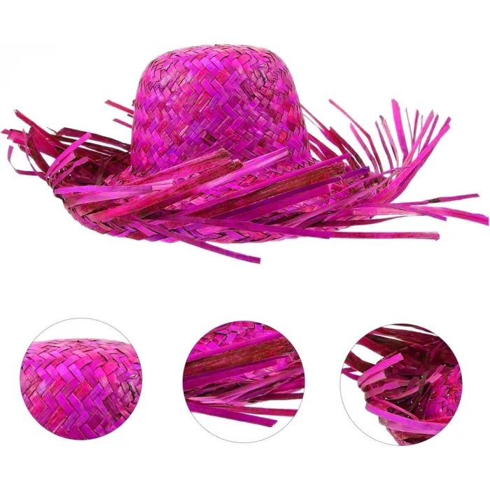 BUĞZ Tropikal Parti Pembe Fuşya Hasır Hawaii Şapkası 13x36 Cm