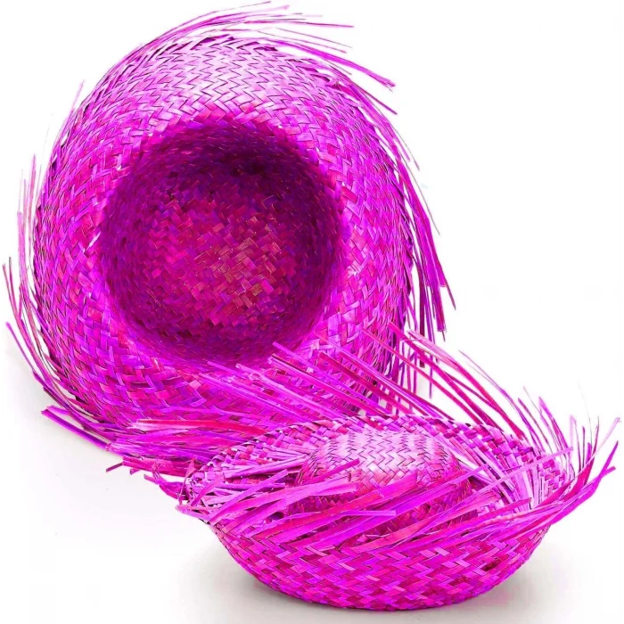 BUĞZ Tropikal Parti Pembe Fuşya Hasır Hawaii Şapkası 13x36 cm
