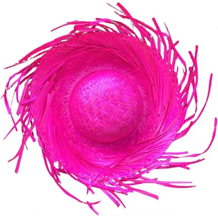 BUĞZ Tropikal Parti Pembe Fuşya Hasır Hawaii Şapkası 13x36 Cm