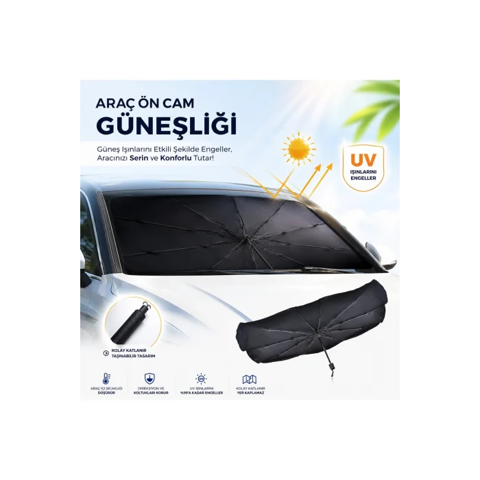 BUĞZ Tüm Araçlara Uyumlu Katlanır Şemsiye Oto Ön Cam Güneşliği Perde Gölgelik UV Blok
