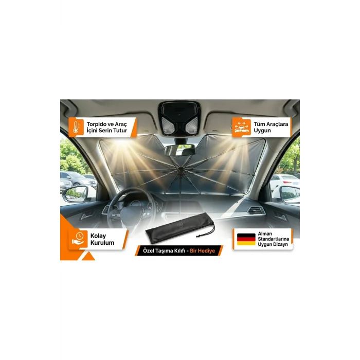 BUĞZ Tüm Araçlara Uyumlu Katlanır Şemsiye Oto Ön Cam Güneşliği Perde Gölgelik UV Blok