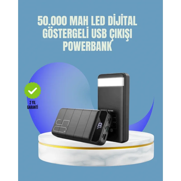  Tüm Cihazlarla Uyumlu 50.000 mAh Powerbank – Yüksek Kapasiteli, LED Gösterge ve Akıllı Koruma Fonksiyonlu