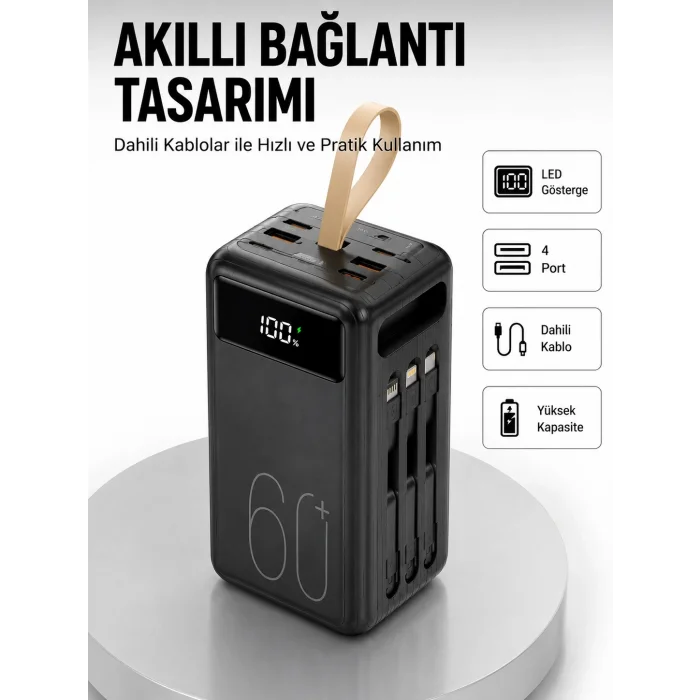 BUĞZ Tüm Cihazlarla Uyumlu LED Fenerli 4 Çıkışlı Powerbank Yeni Nesil