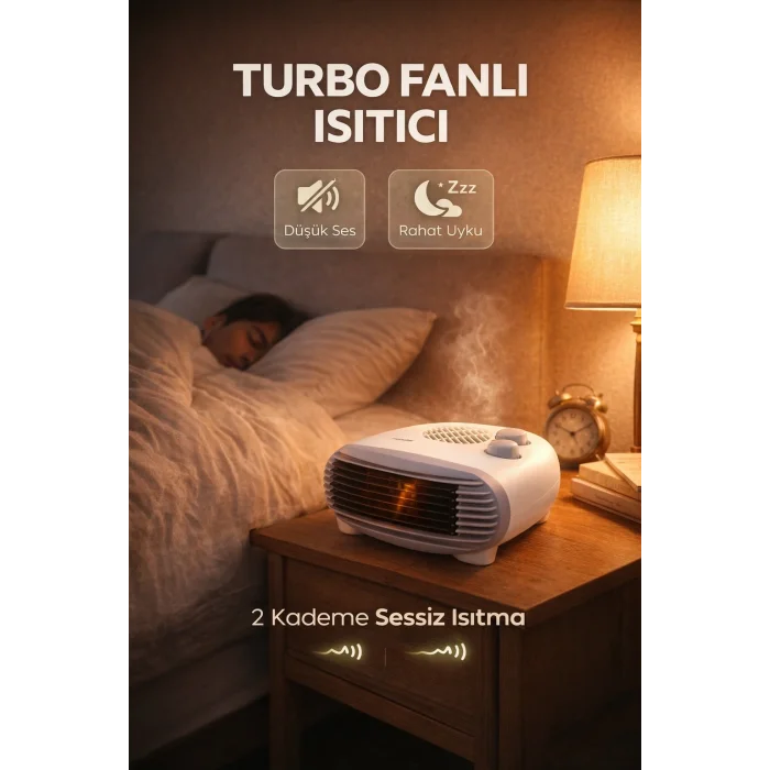 BUĞZ Turbo Fanlı 2000W Elektrikli Isıtıcı – 2 Kademeli Sessiz ve Güvenli Sıcak Hava Üfleme Turbo Soba