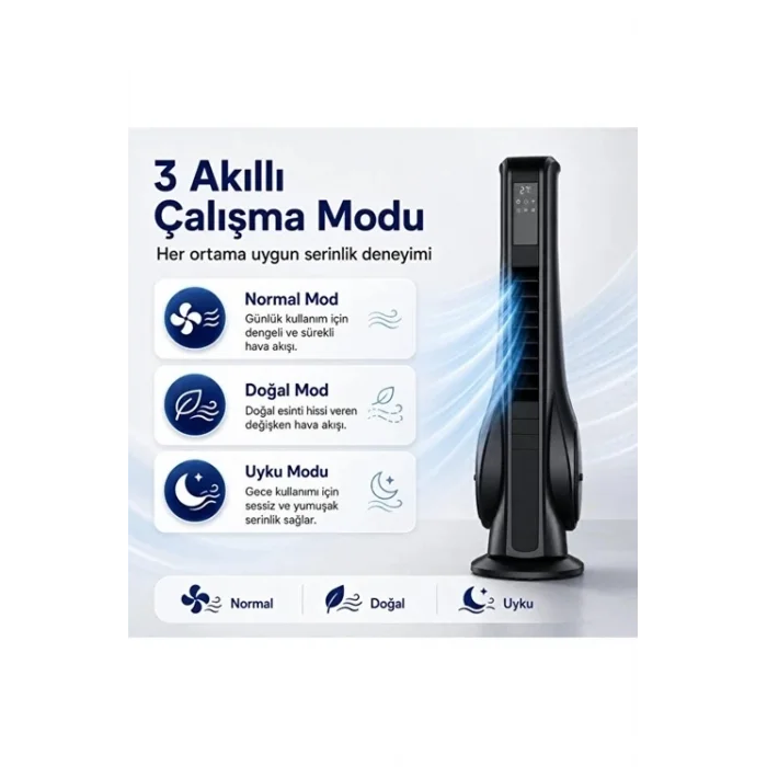 BUĞZ Turbo Smart Akıllı Fan Led Ekranlı Kumandalı 90° Hareketli Serinletici Soğutucu Kule Tipi Vantilatör