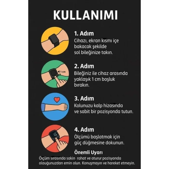 BUĞZ Türkçe Konuşan Şarjlı Bilekten Dijital Tansiyon ve Nabız Ölçüm Cihazı LCD Ekranlı