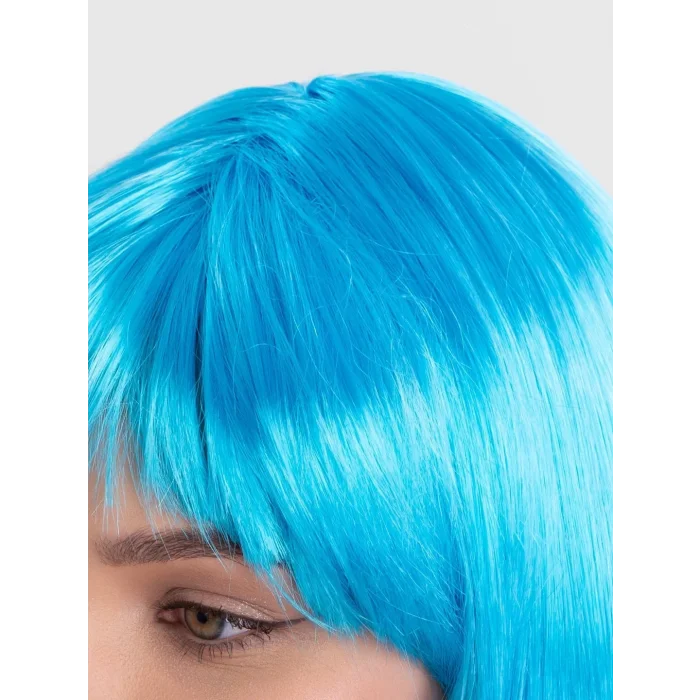 BUĞZ Turkuaz Açık Mavi Renk Düz Kesim Kısa Küt Parti Peruğu