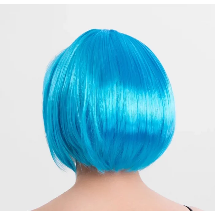 BUĞZ Turkuaz Açık Mavi Renk Düz Kesim Kısa Küt Parti Peruğu