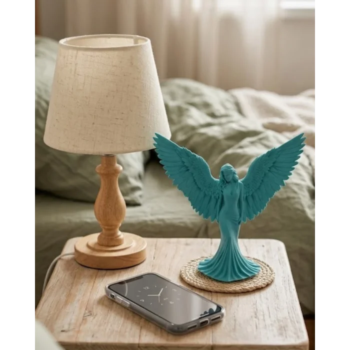 BUĞZ Turkuaz Melek Biblo 3D Dekoratif Angel Figür Küçük Boy Ev Aksesuarı