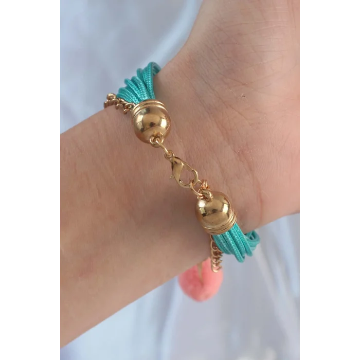 BUĞZ Turkuaz Renk Kar Tanesi Figür Zincir Detay İpli Çoklu Bileklik