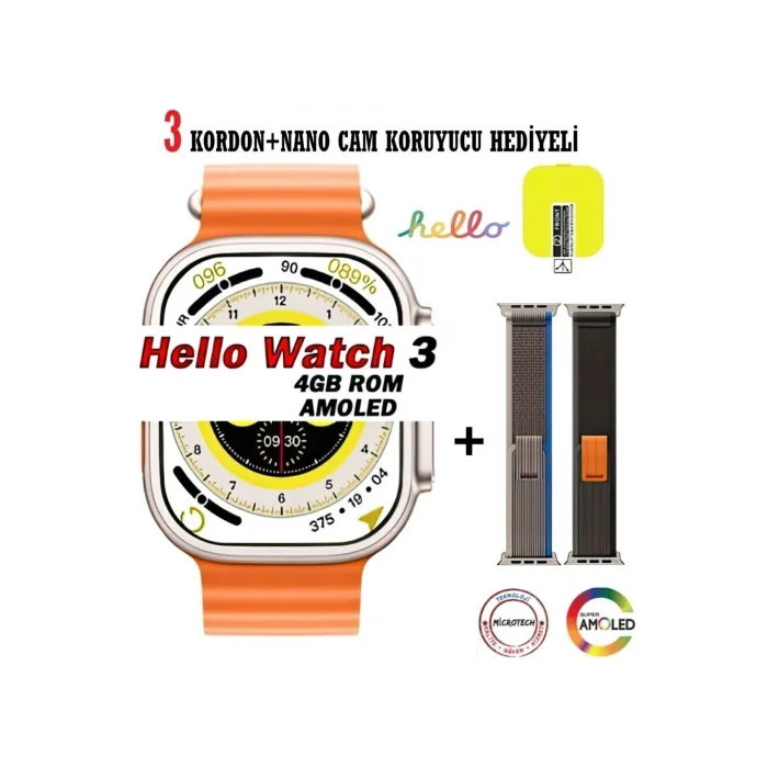 BUĞZ Turuncu Akıllı Saat, AMOLED Ekranlı, 4GB Hafızalı, Nabız ve Uyku Takibi Özellikli