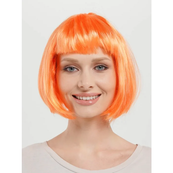 BUĞZ Turuncu Renk Küt Parti Peruğu Kısa Takma Saç