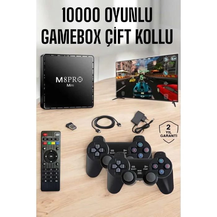  TV Box Çift Oyun Kollu 10000 Oyunlu Atari