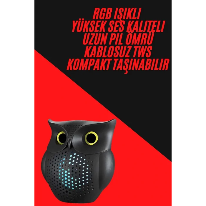  TWS Bluetooth Hoparlör Baykuş Tasarımlı Taşınabilir RGB Işıklı Uzun Pil Ömrü