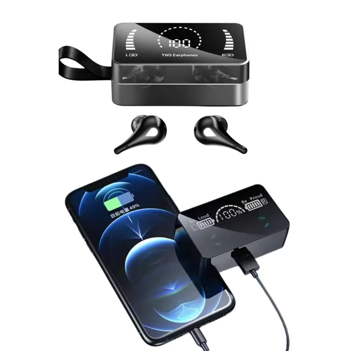  TWS Bluetooth Kulaklık Kablosuz Uzun Pil Ömrü Dijital Göstergeli Powerbank
